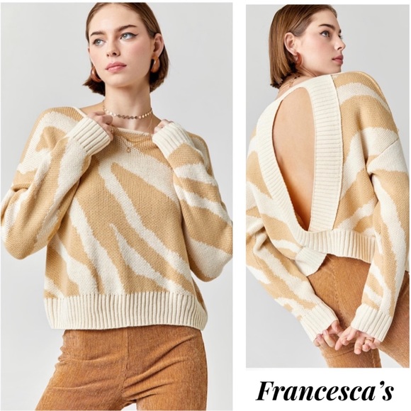 New Francesca’s Naya Open Back Zebra Spring Fall Sweater - Picture 1 of 6